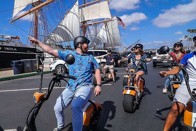 1Hr GPS Self Guided Scooter Tour: Harbor/Gaslamp Quarter - Starting at Mason Street and getting ready to ride