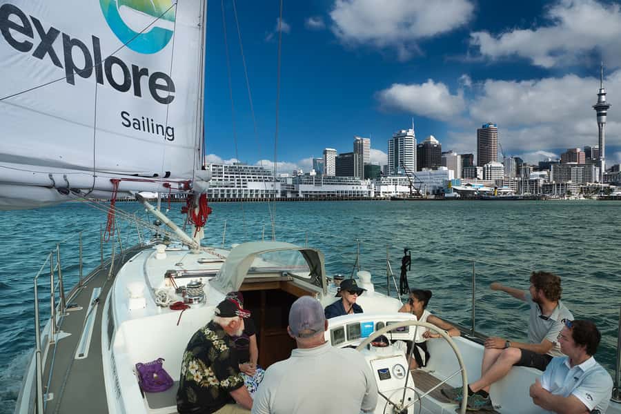 Auckland Harbour 1.5-Hour Sailing Cruise - The Sky Tower and Auckland skyline from the water