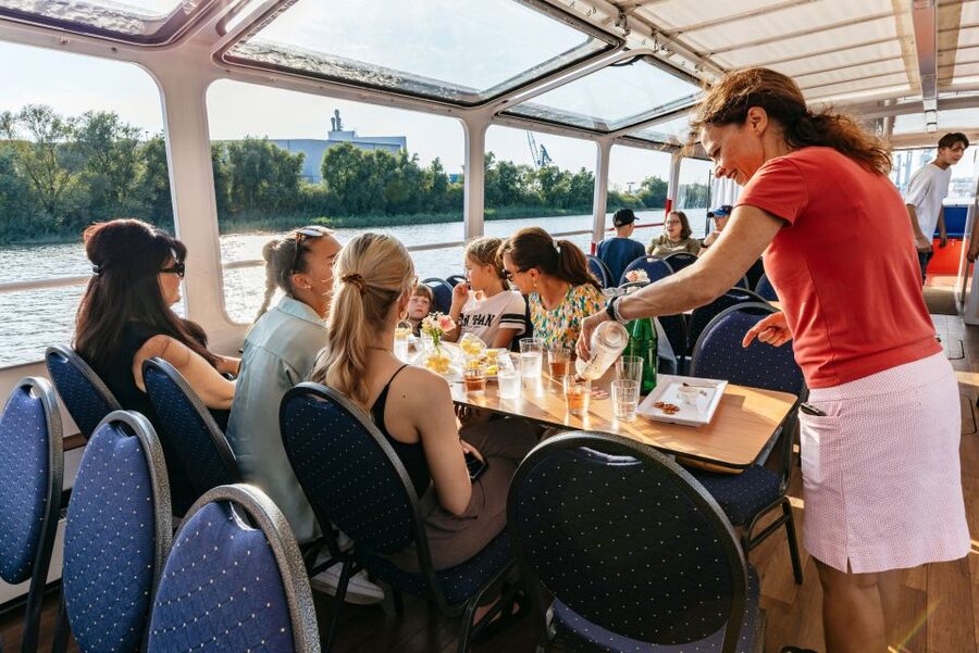 Hamburg: Harbor Cruise with Wine and Cheese - Settling into the simple harbor boat