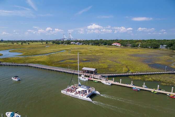 Morning Charleston Harbor Sail Lux Catamaran Shade and Seating - The Ravenel Bridge and the Charleston Peninsula