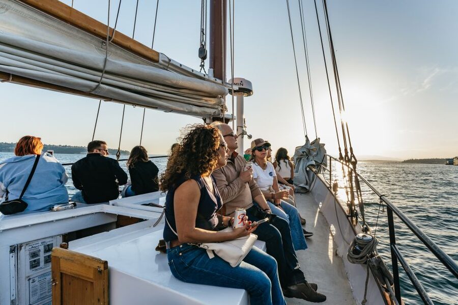 Seattle: Tall Sailboat Sunset Harbor Cruise - Staying warm on a Seattle evening