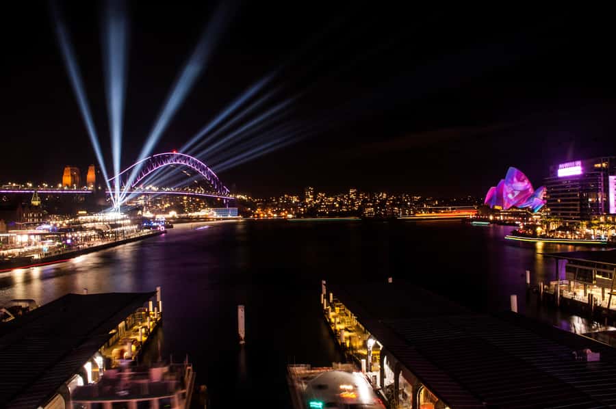 Sydney: Vivid Festival of Light Harbor Cruise with Dinner - The welcome drink and buffet dinner